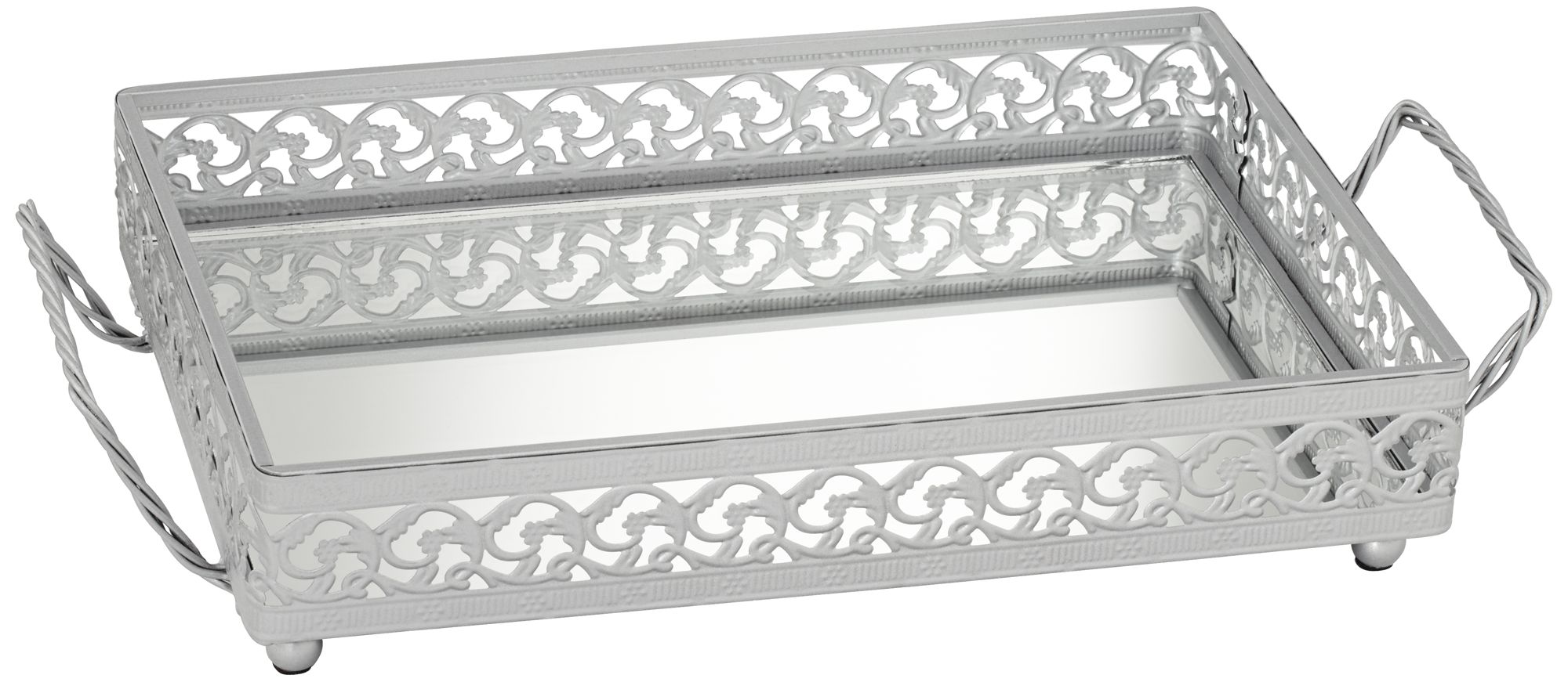 Alexis Antique Silver Mirror Vanity Tray