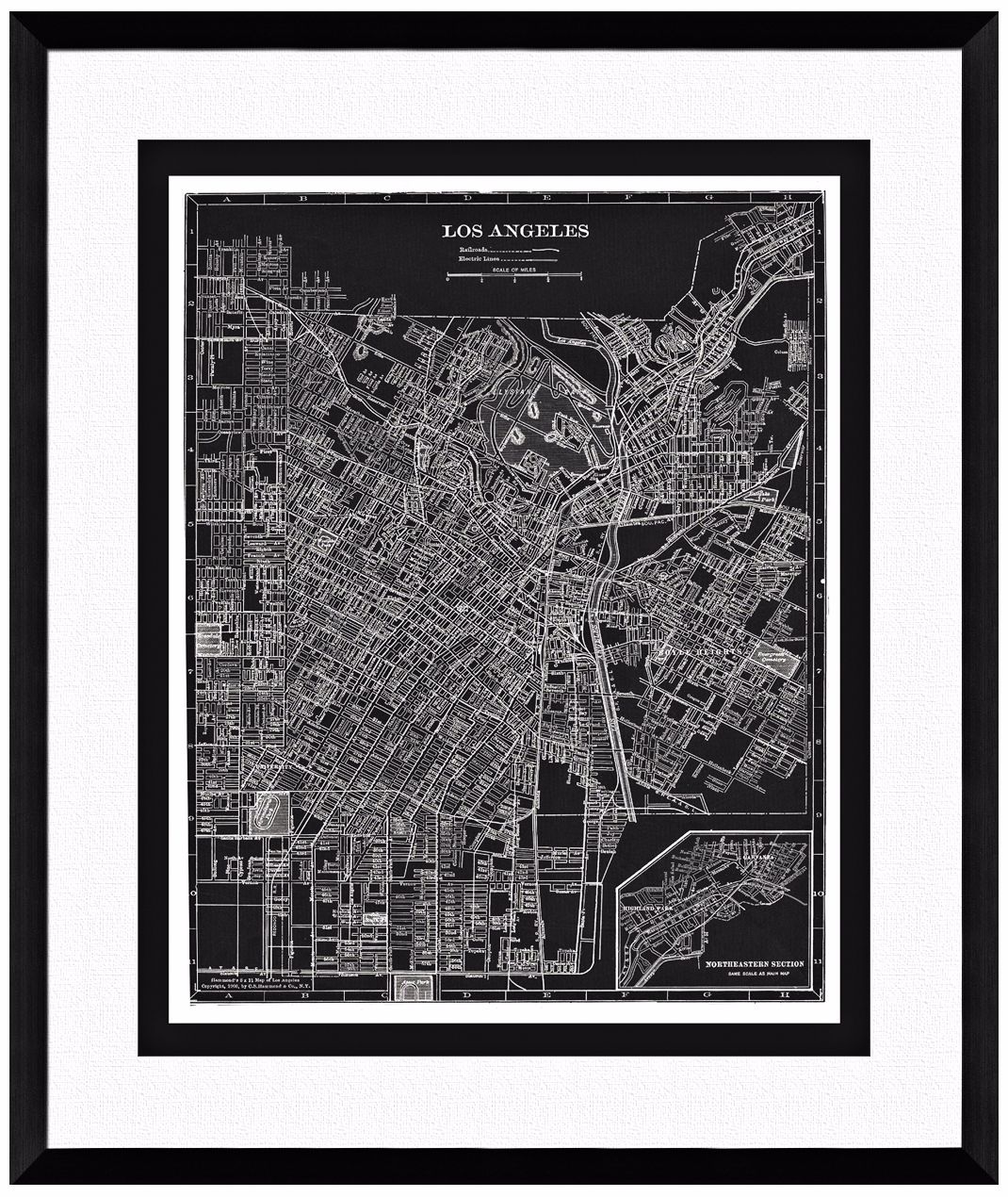 Los Angeles 25 1/2" High Framed Map Wall Art