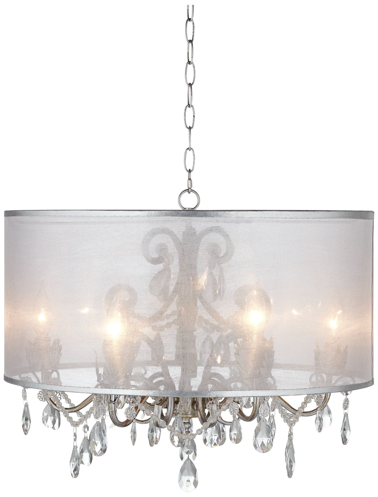 Possini Stinson 23" Wide Organza and Silver Pendant Light