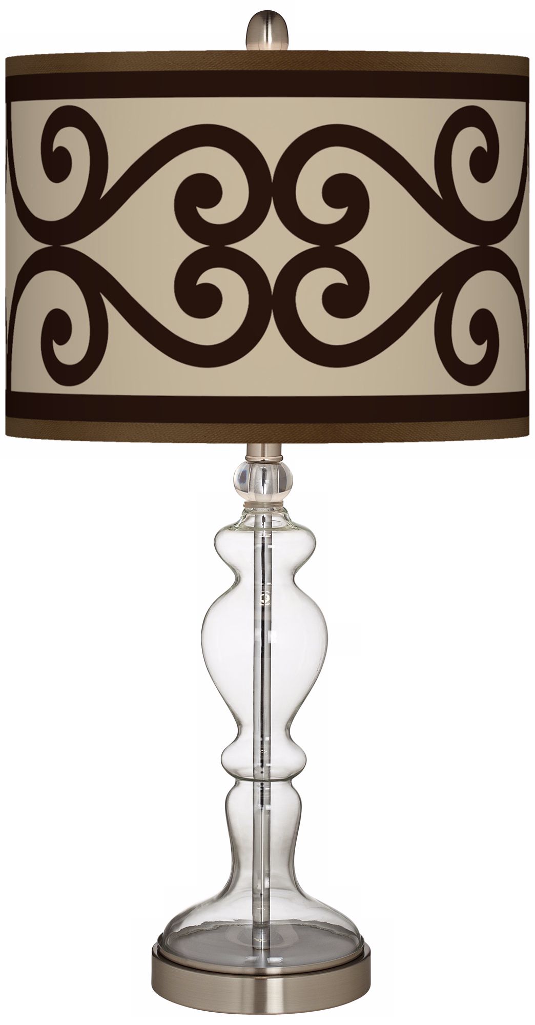 Cambria Scroll Giclee Apothecary Clear Glass Table Lamp