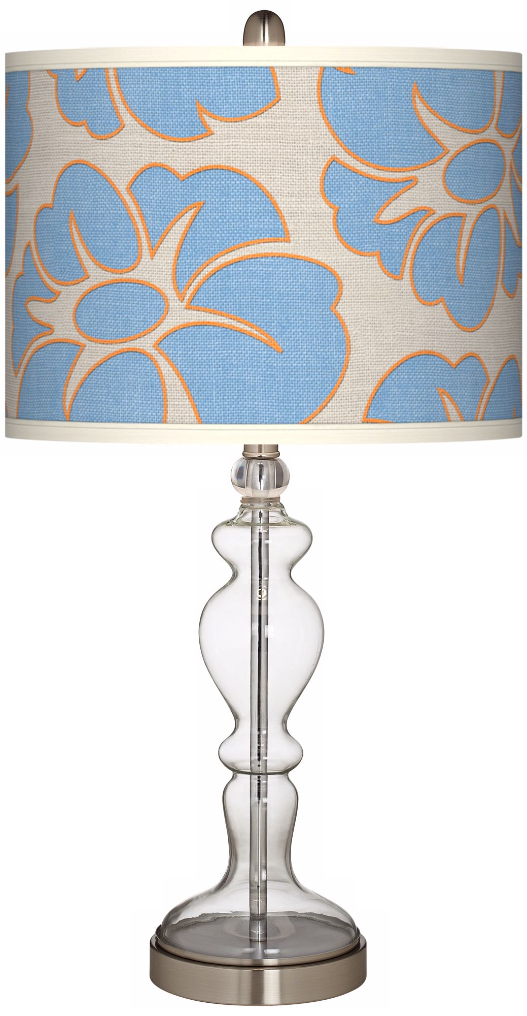 Floral Blue Silhouette Apothecary Clear Glass Table Lamp