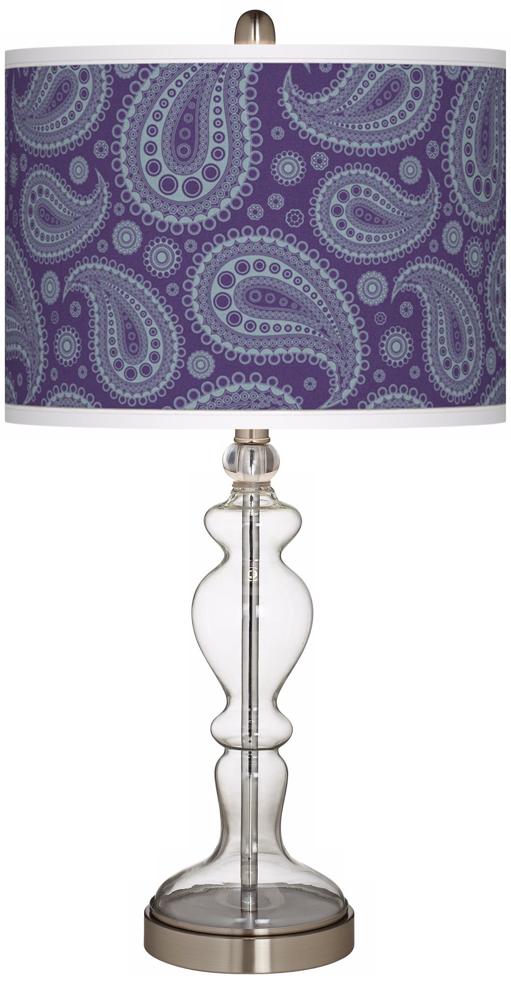 Purple Paisley Linen Apothecary Clear Glass Table Lamp