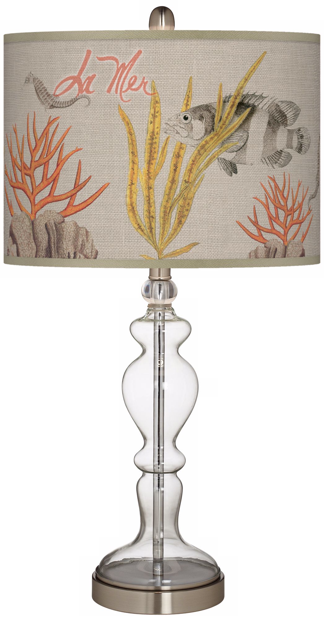 La Mer Coral Giclee Apothecary Clear Glass Table Lamp