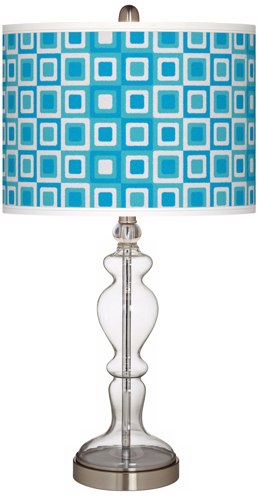 Blue Boxes Linen Giclee Apothecary Clear Glass Table Lamp