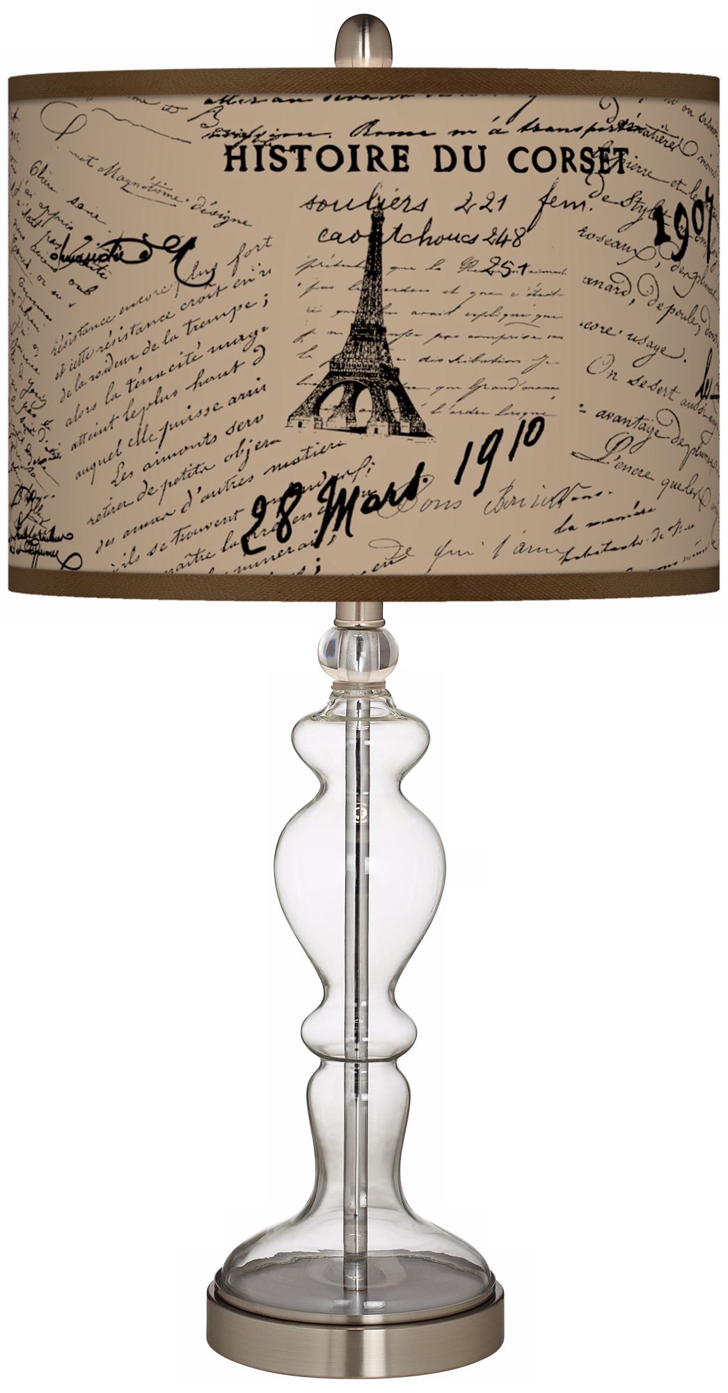 Letters to Paris Linen Apothecary Clear Glass Table Lamp