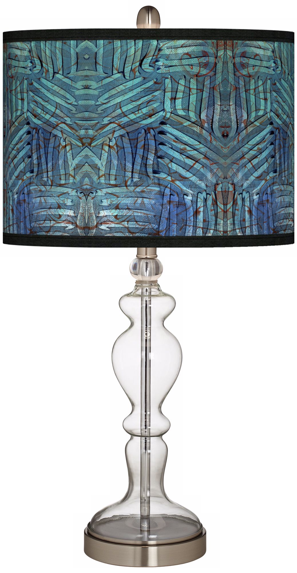 Aqua Fractals Giclee Apothecary Clear Glass Table Lamp