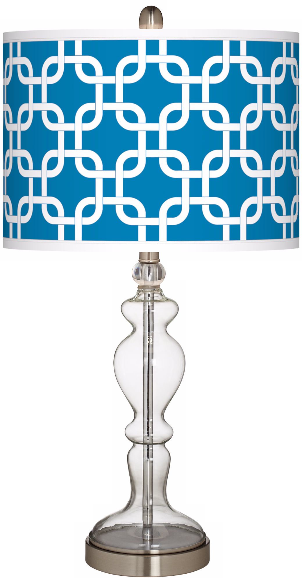Blue Lattice Giclee Apothecary Clear Glass Table Lamp