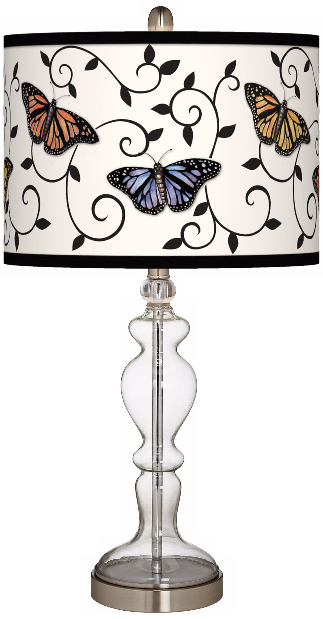Butterfly Scroll Giclee Apothecary Clear Glass Table Lamp