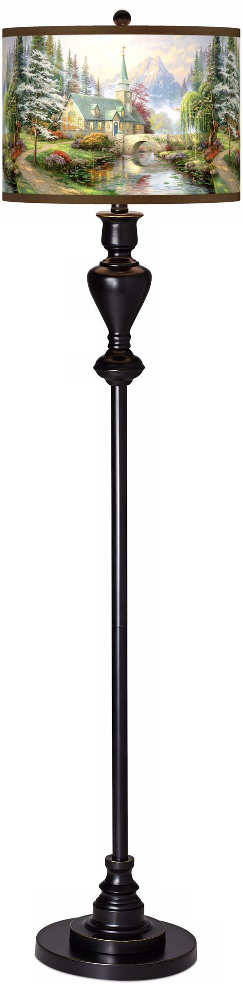 Thomas Kinkade Dogwood Chapel Black Bronze Floor Lamp