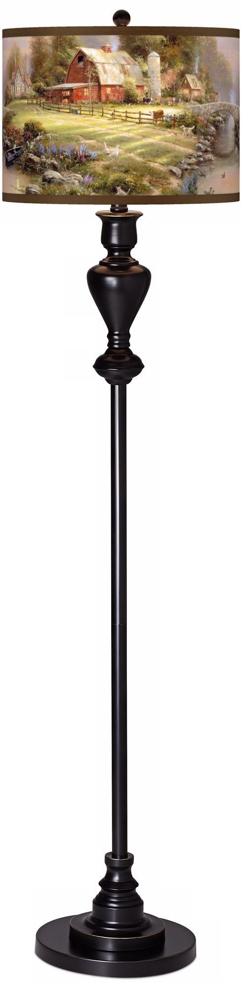 Thomas Kinkade Sunset at Riverbend Farm Black Bronze Floor Lamp