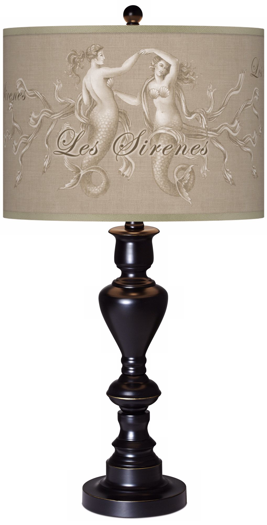 Les Sirenes Natural Giclee Glow Black Bronze Table Lamp