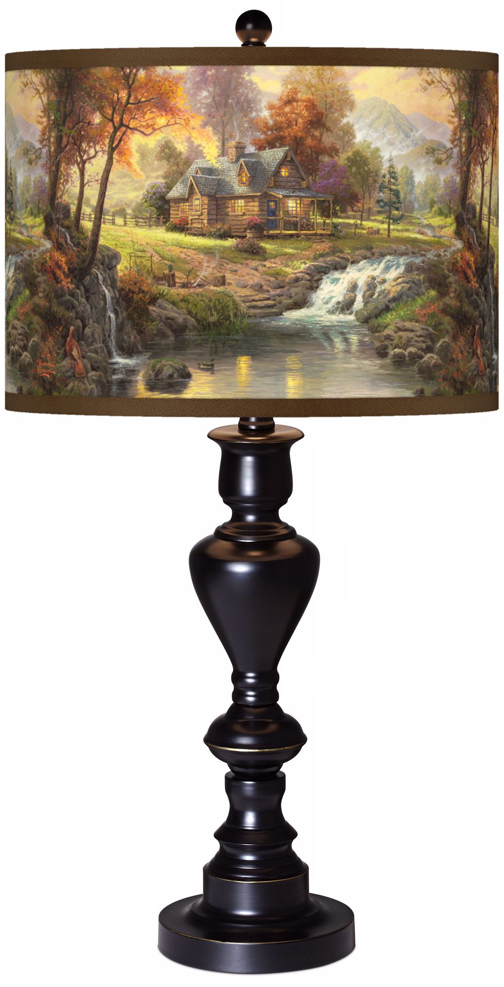 Thomas Kinkade Mountain Retreat Black Bronze Table Lamp