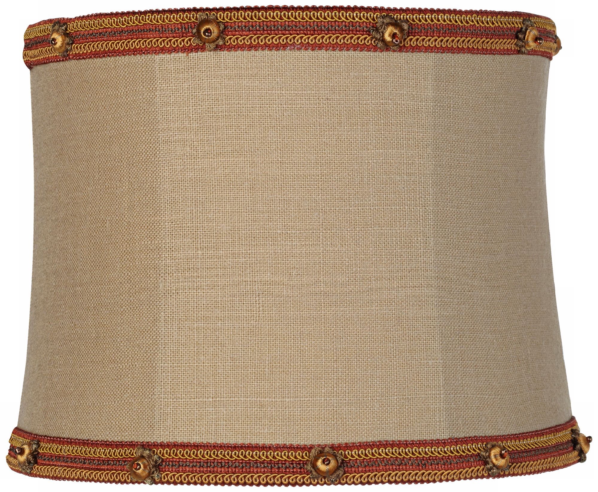 Tan Linen with Red Tone Trim Drum Shade 12x13x10 (Spider)