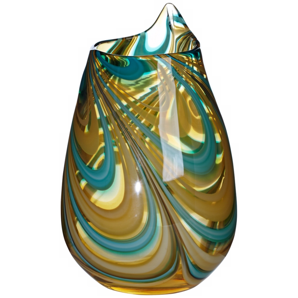 Amber Swirl 10 1/4" High Hand Made Glass Vase   #X0070