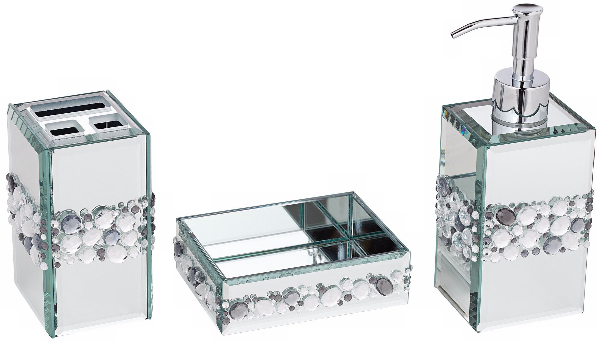 Jeweled Mirror 3-Piece Bathroom Accessory Set