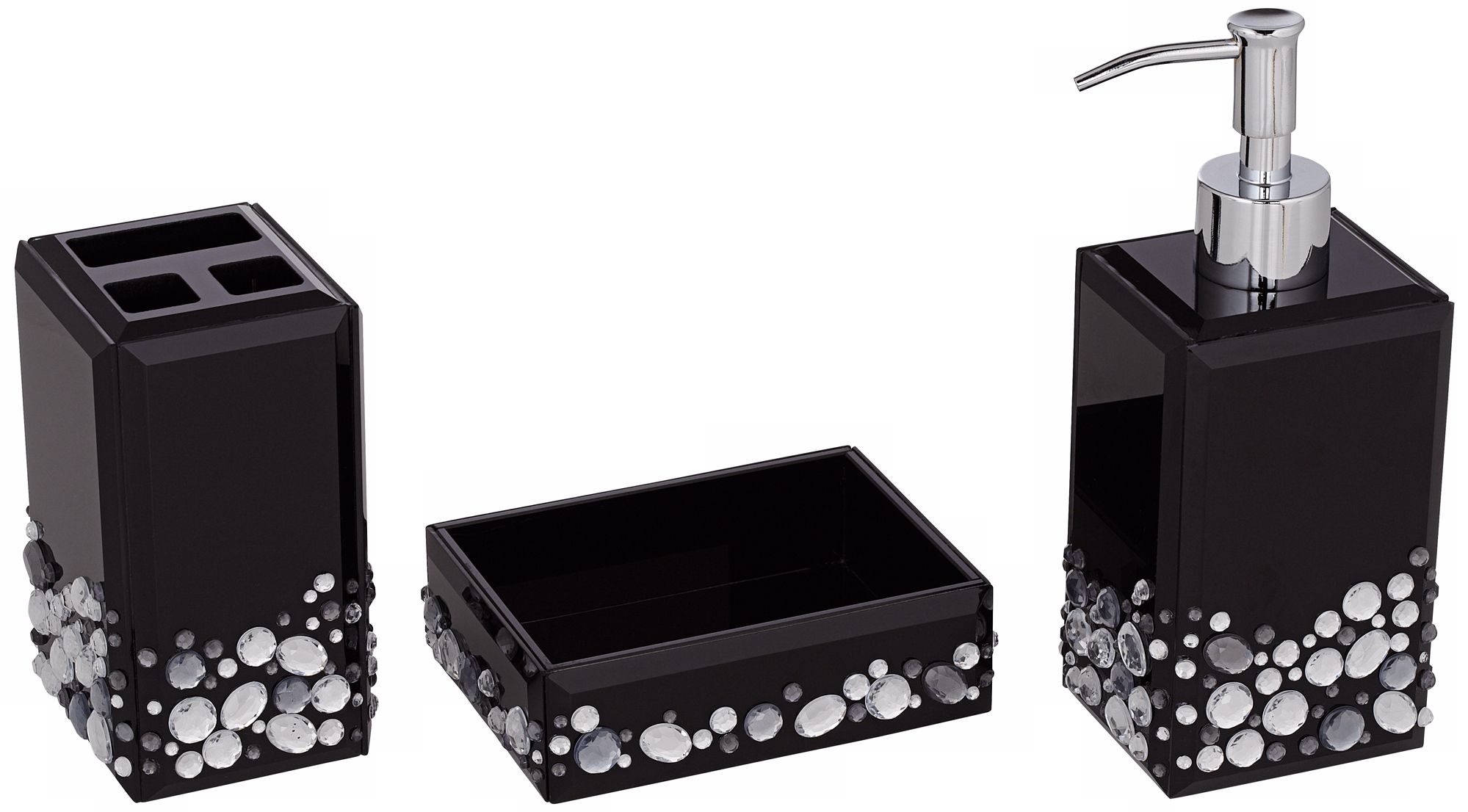 Jeweled Black 3-Piece Bathroom Accessory Set