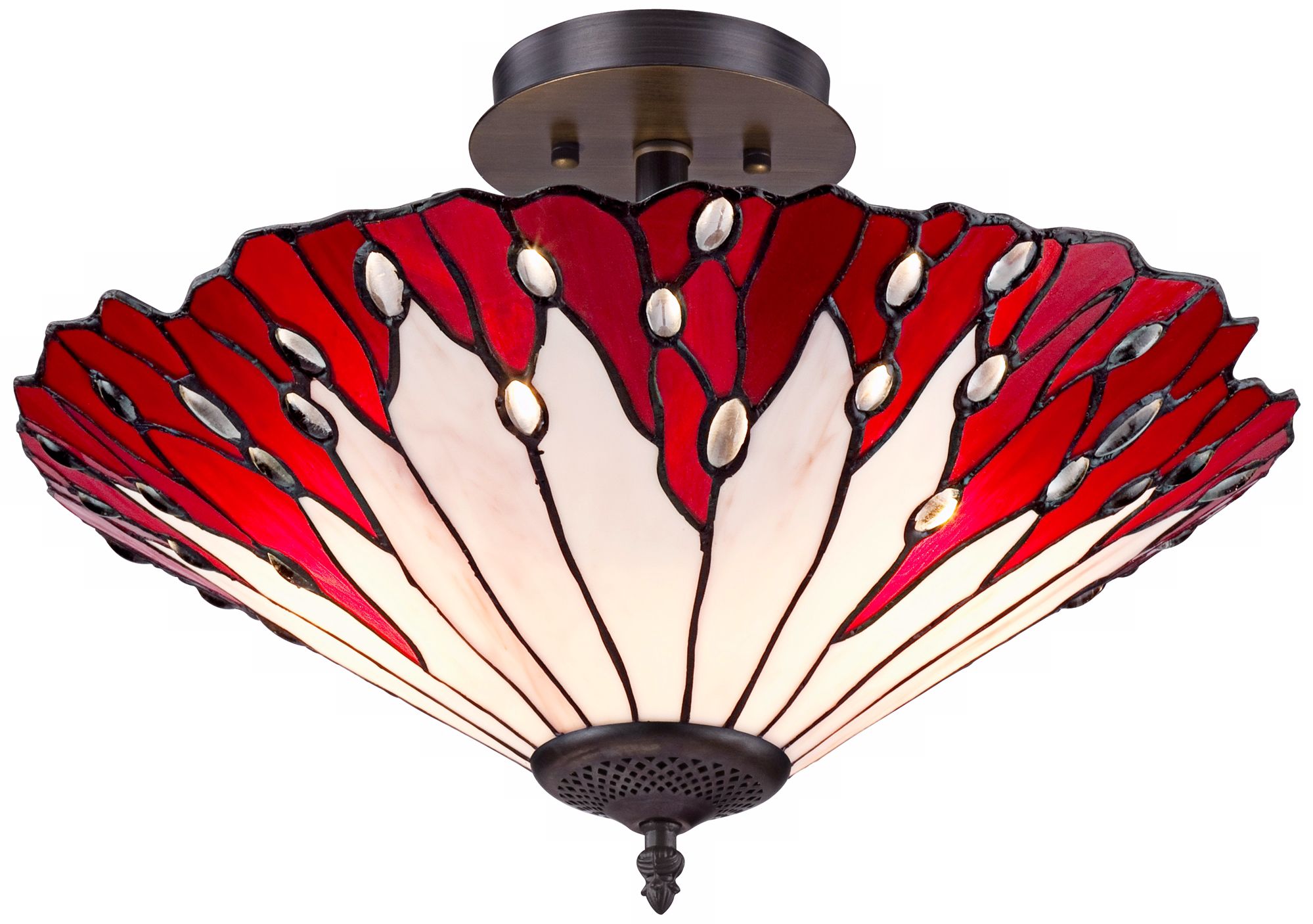 Red Flower 18" Wide Tiffany Style Glass Ceiling Light
