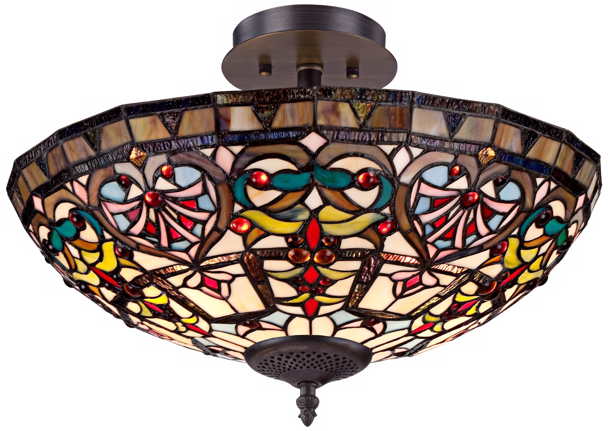 Cherry Heart 18" Wide Tiffany Style Glass Ceiling Light