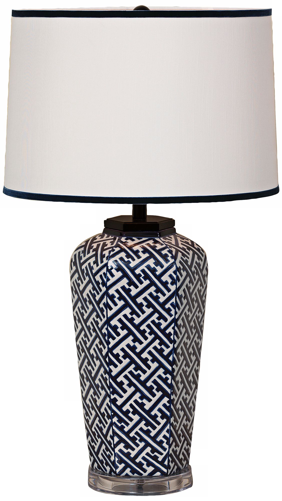 Navy Geo Sake Jar Porcelain Table Lamp