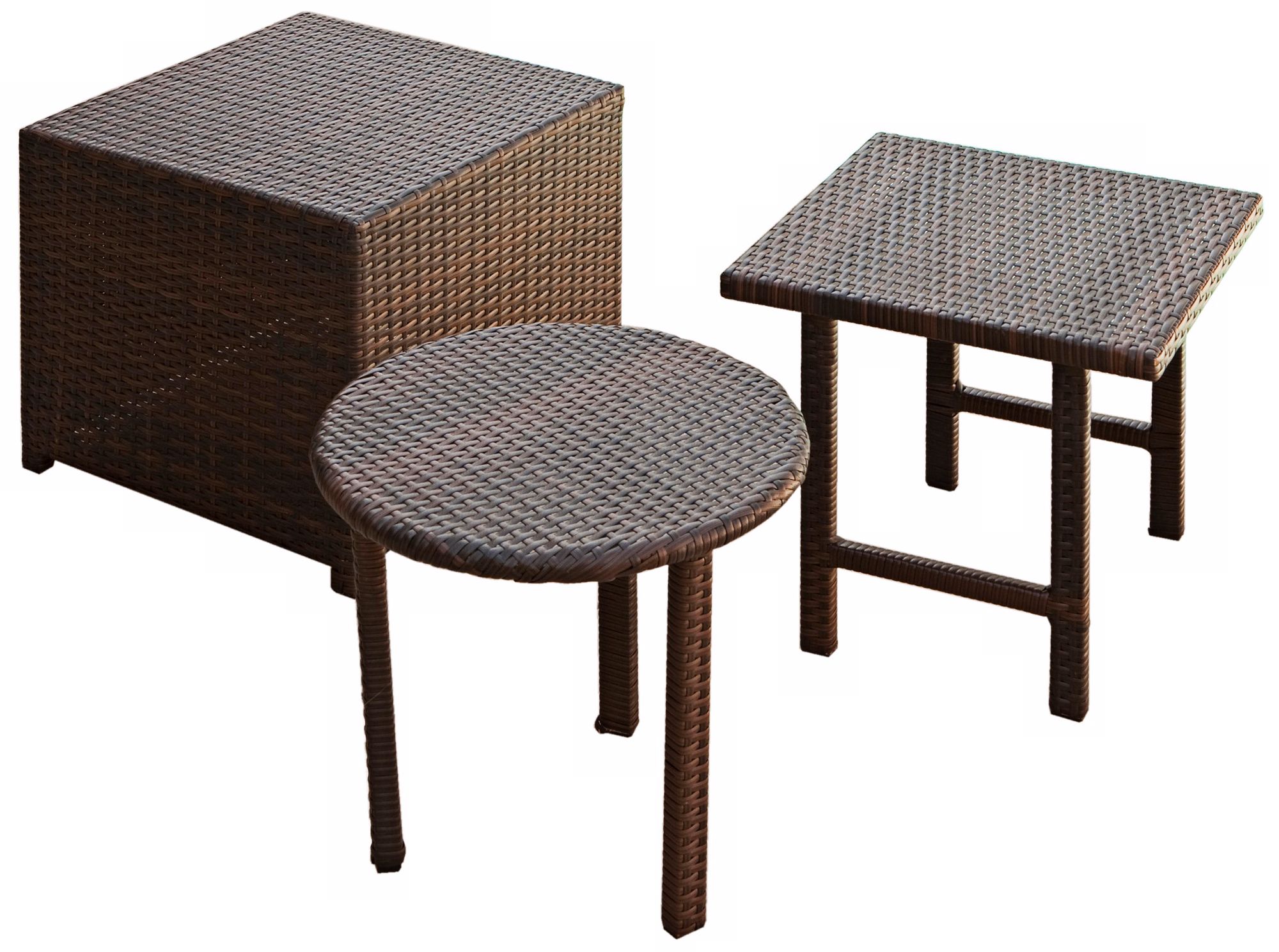 Set of 3 Outdoor Wicker Ottoman and Two End Tables