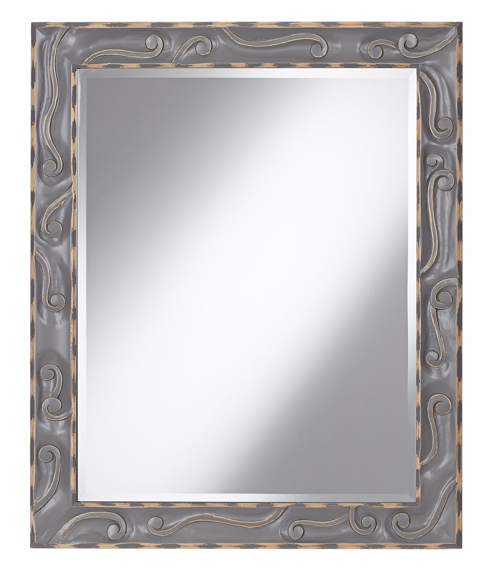 Antique Gray Carved Scroll 34" Wall Mirror