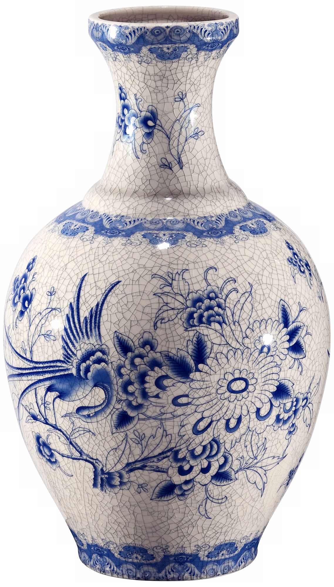 Asian Floral 13 3/4" High Ceramic Vase