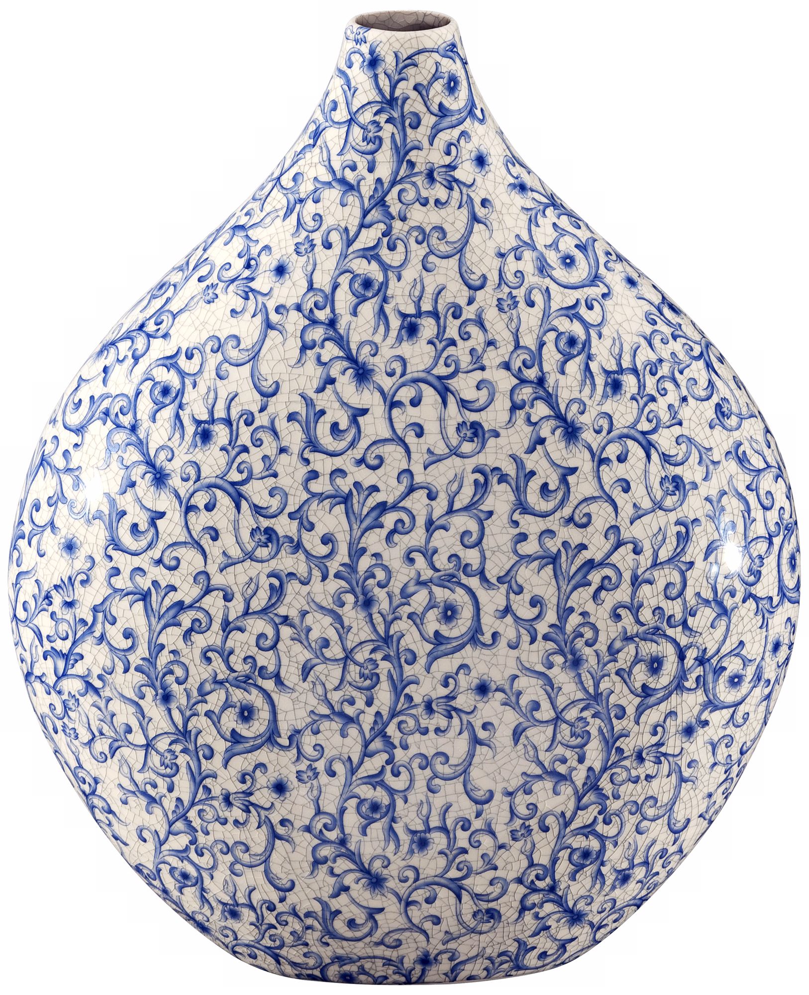 Canton Tapered Blue and White Ceramic Vase
