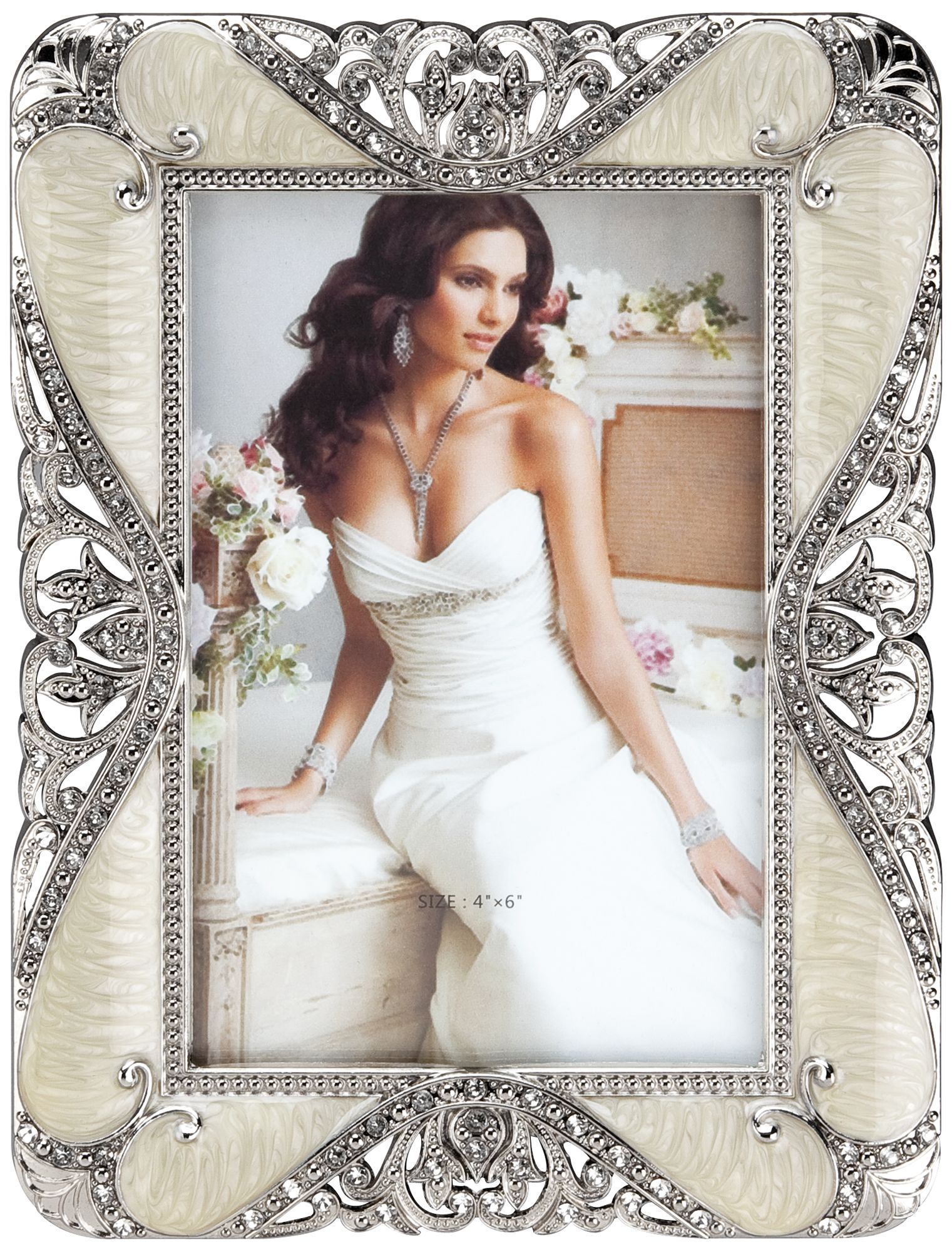 Rhinestone Jeweled Pewter 4x6 Rectangular Picture Frame