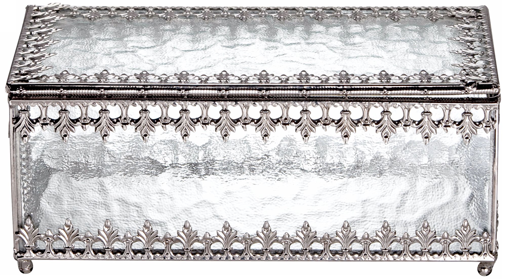 Silver Textured Glass Jewelry Box