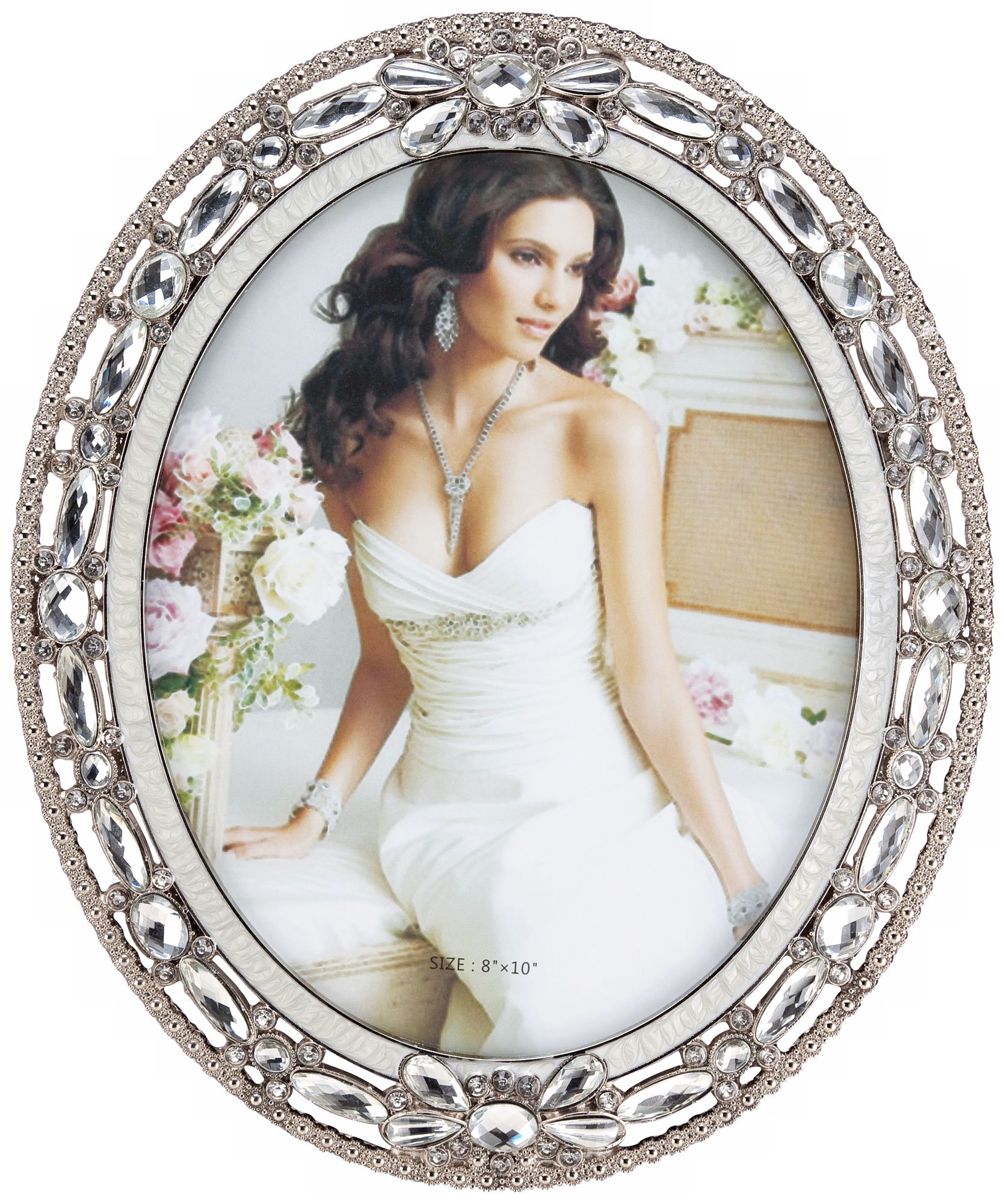 Clear Beaded Pewter 8x10 Oval Picture Frame