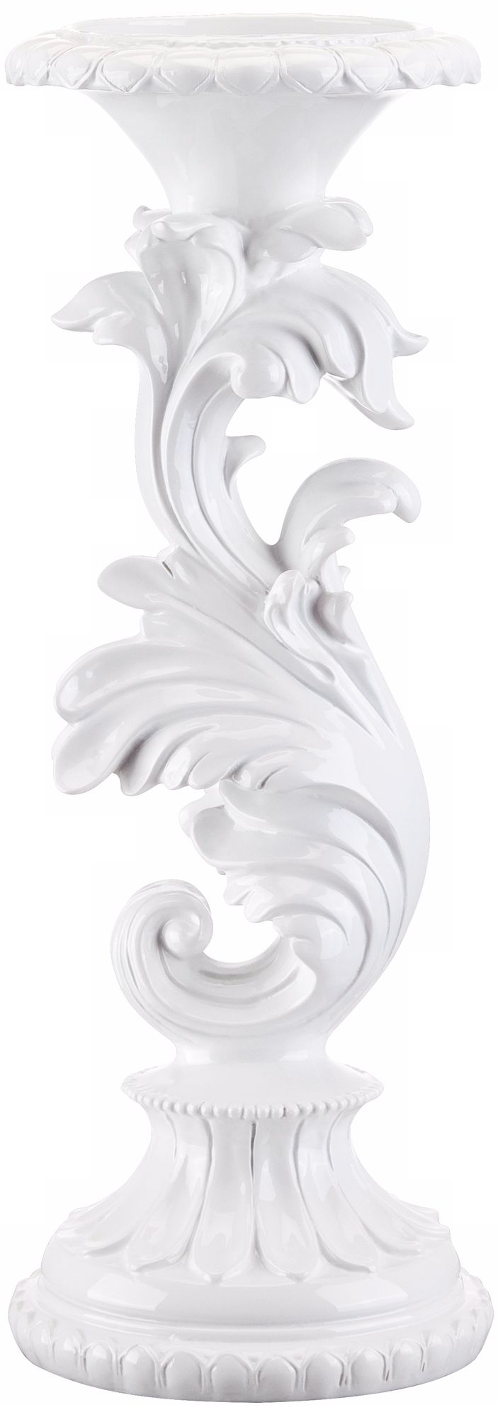 White Lacquer Acanthus Leaf Candle Holder