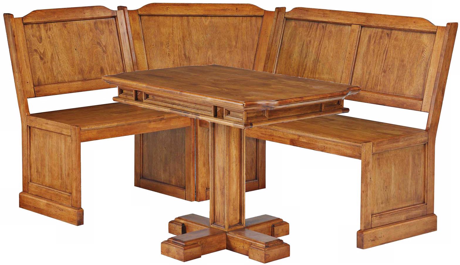 Distressed Oak Corner Bench and Pedestal Dining Table