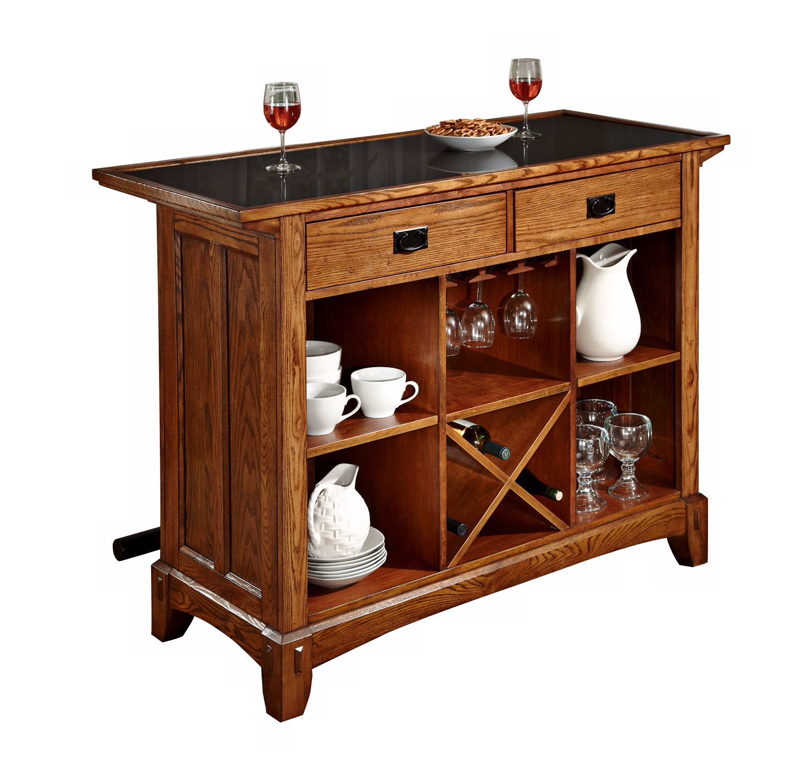 Arts and Crafts Distressed Oak Bar Cabinet