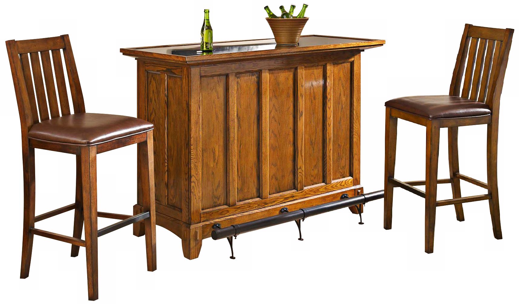 Arts and Crafts 3-Piece Distressed Oak Bar Set
