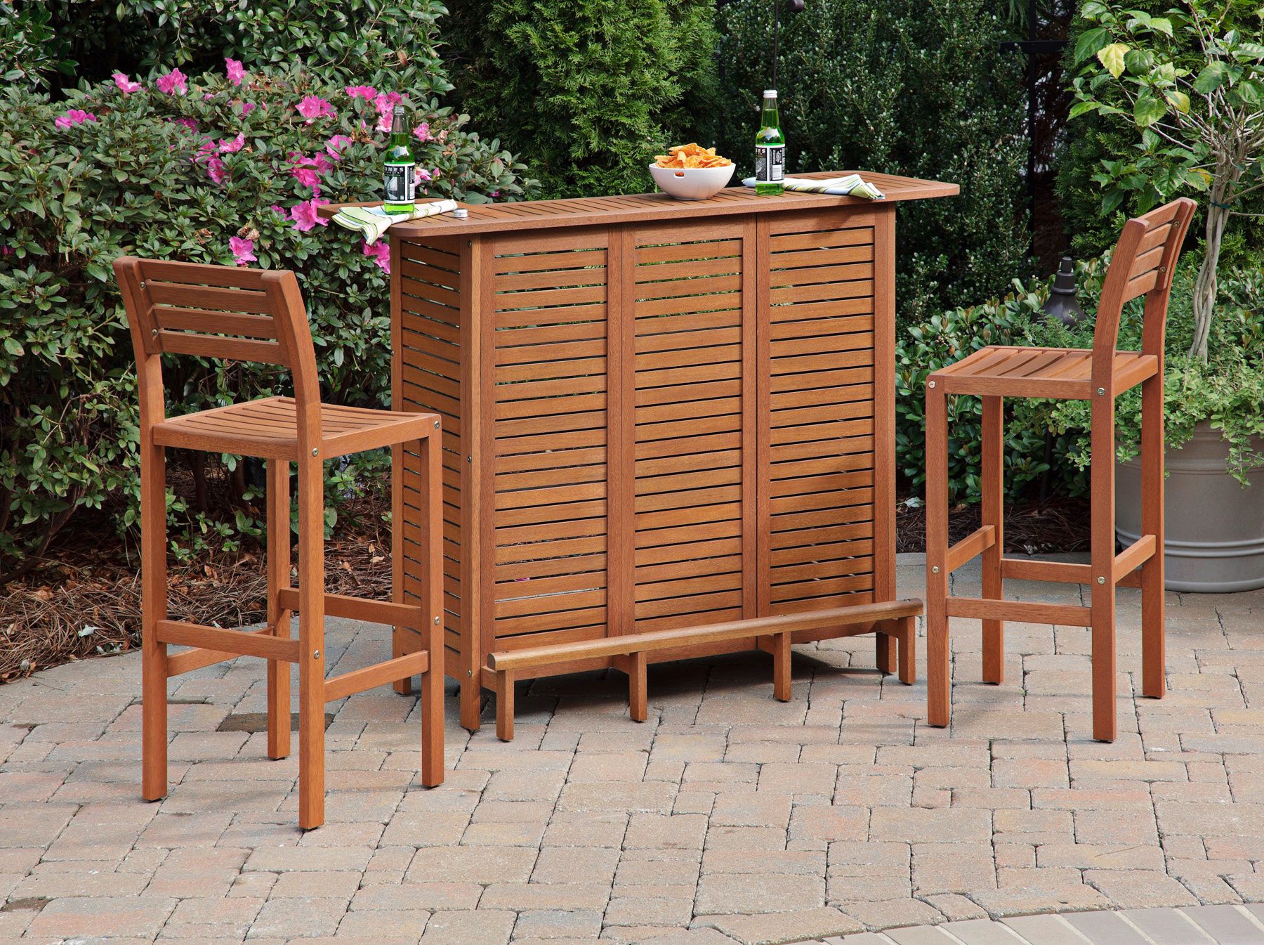 Montego Bay 3-Piece Eucalyptus Outdoor Bar Set