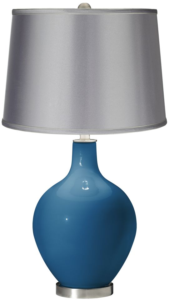 Mykonos Blue - Satin Light Gray Shade Ovo Table Lamp
