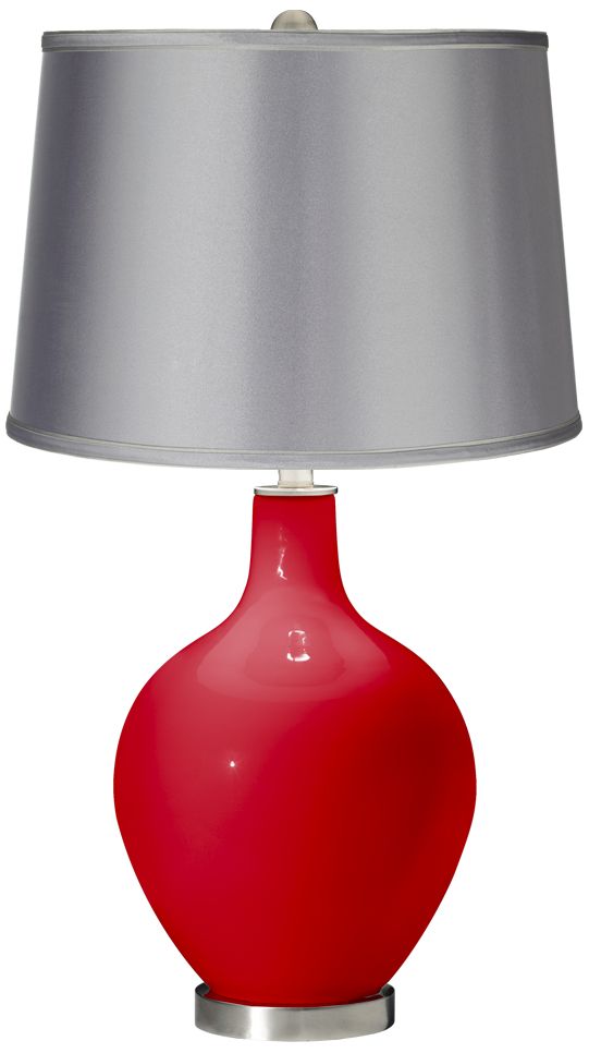 Bright Red - Satin Light Gray Shade Ovo Table Lamp