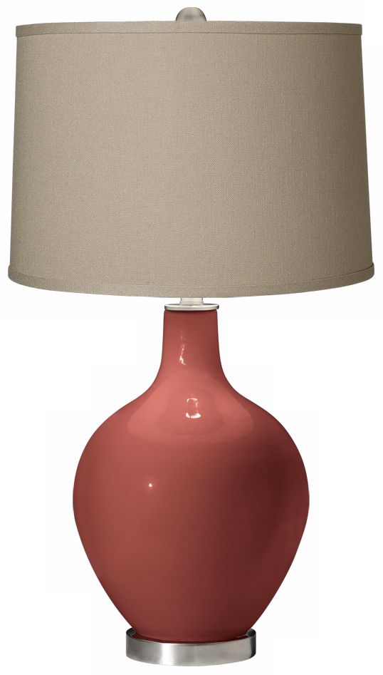 Brick Paver Fog Linen Shade Ovo Table Lamp