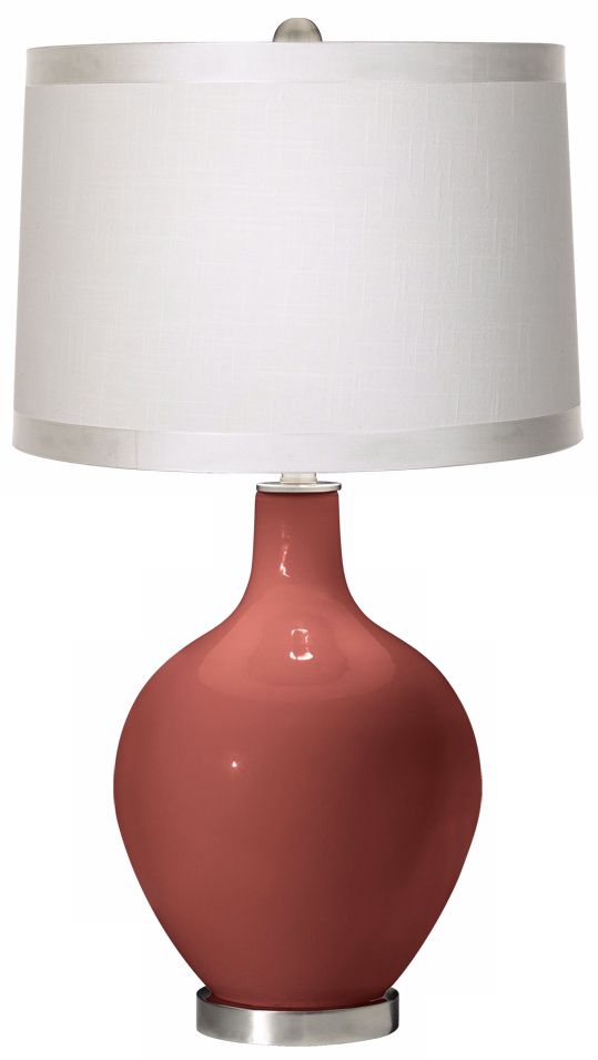 Brick Paver White Drum Shade Ovo Table Lamp
