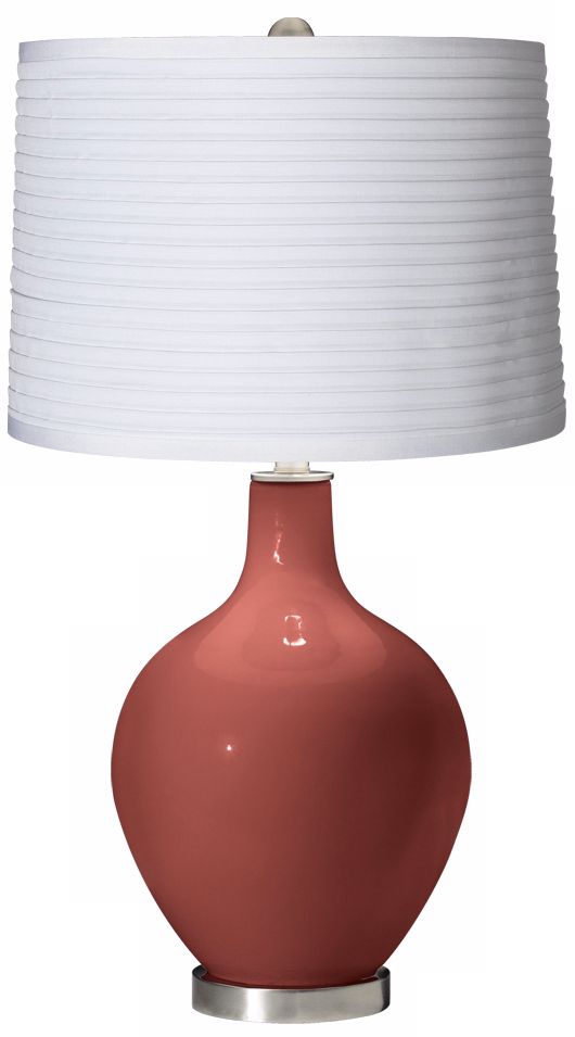 Brick Paver White Pleated Shade Ovo Table Lamp