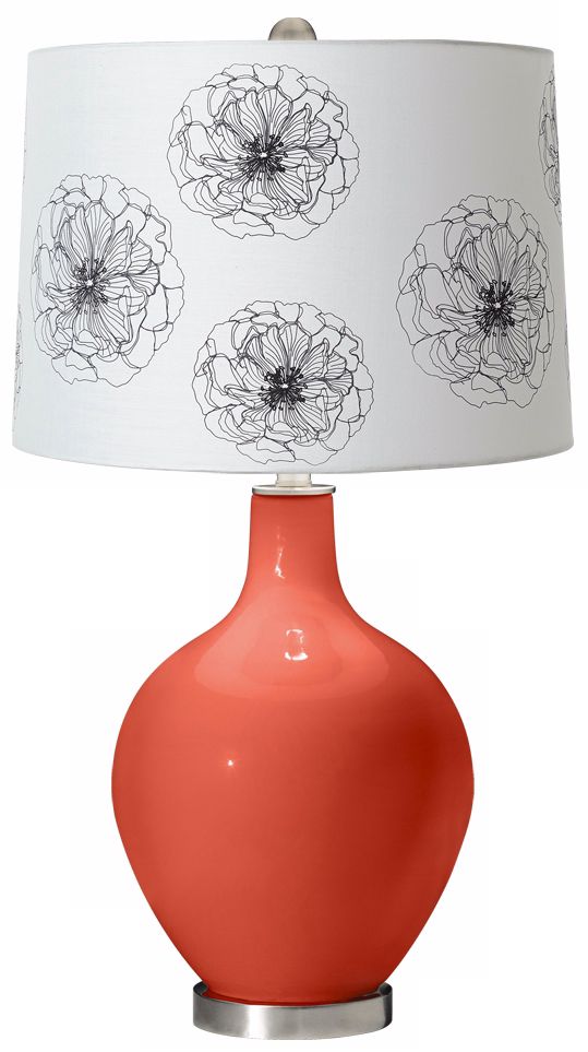 Modern Orange Flower Graphic Shade Ovo Table Lamp
