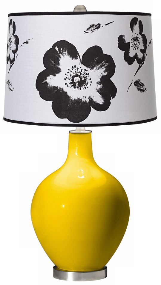 Citrus Black and White Flower Shade Ovo Table Lamp