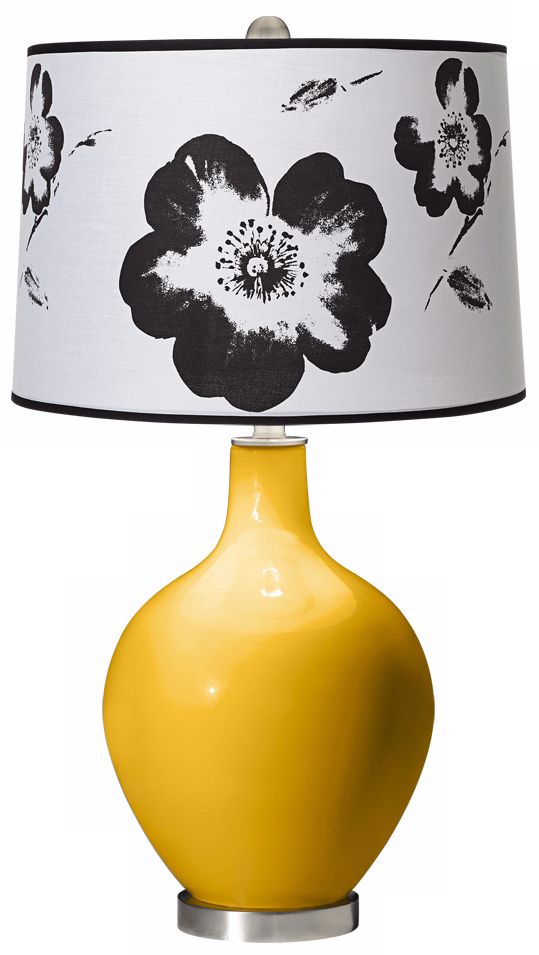 Goldenrod Black and White Flower Shade Ovo Table Lamp