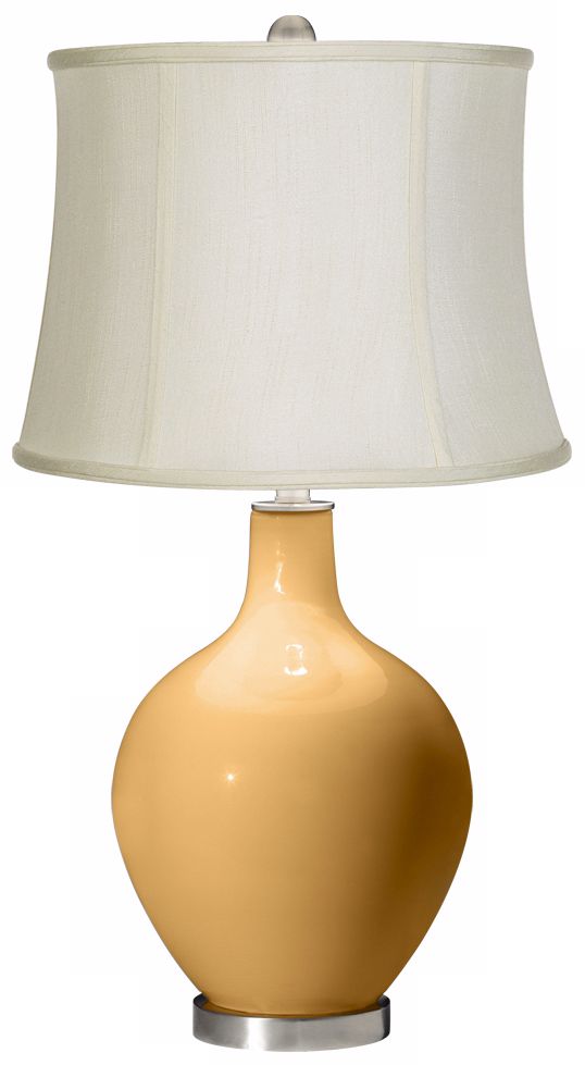 Harvest Gold Creme Fabric Drum Ovo Table Lamp