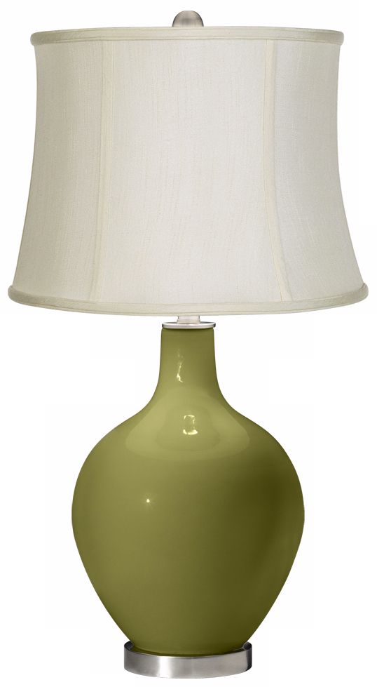 Rural Green Creme Fabric Drum Ovo Table Lamp