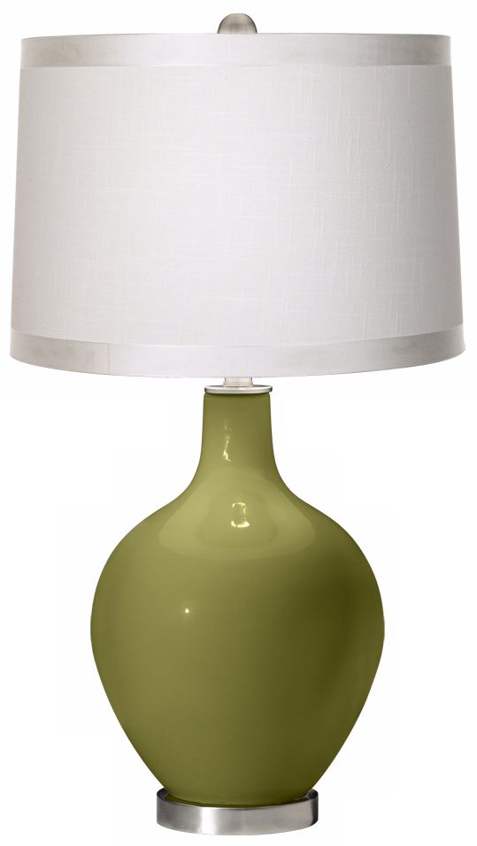 Rural Green White Drum Shade Ovo Table Lamp