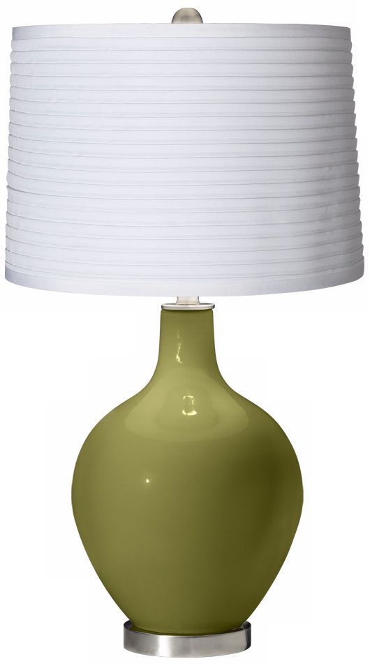 Rural Green White Pleated Shade Ovo Table Lamp