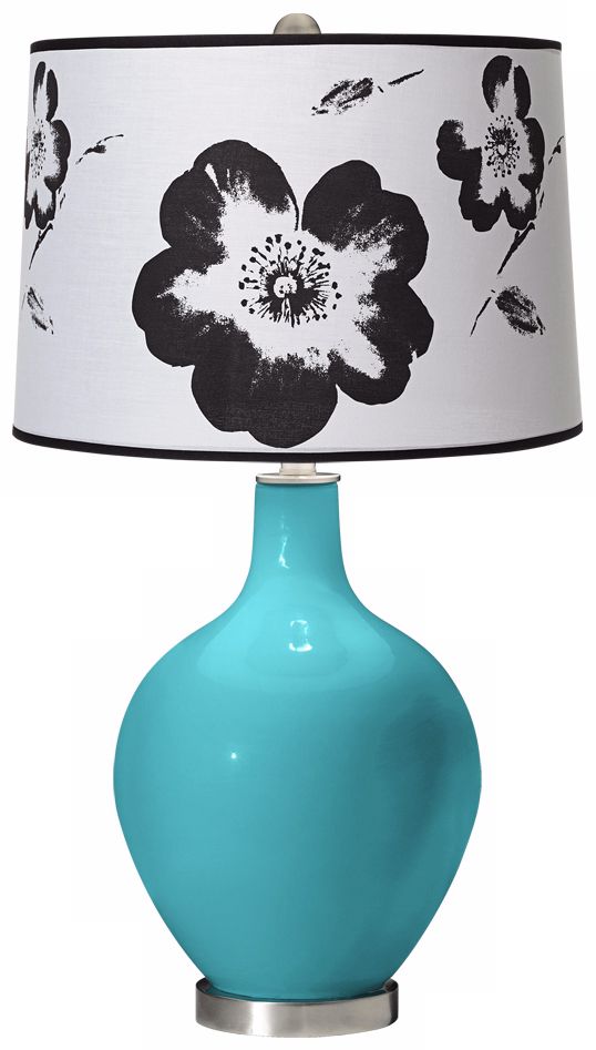 Surfer Blue Black and White Flower Shade Ovo Table Lamp