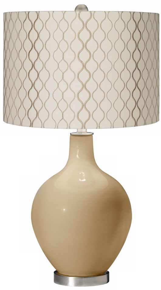 Colonial Tan Embroidered Hourglass Ovo Table Lamp