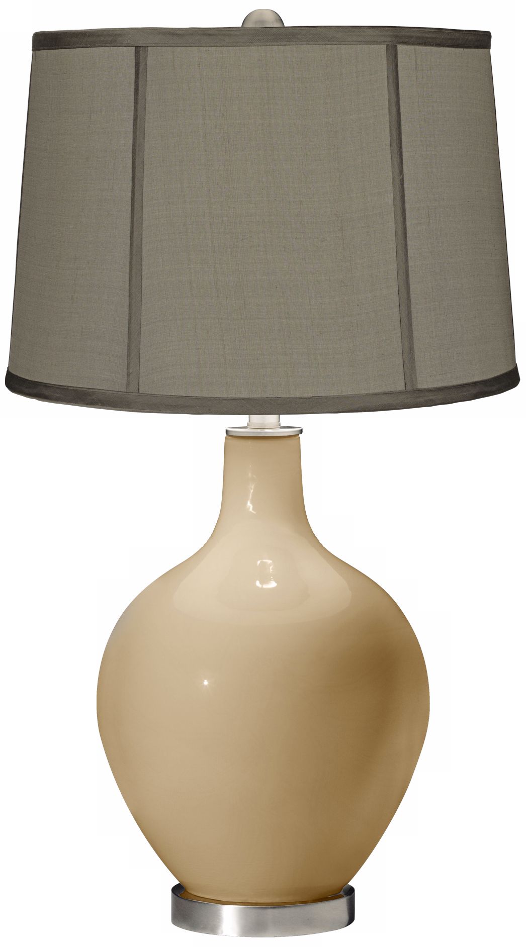 Colonial Tan Gray Dupioni Silk Shade Ovo Table Lamp